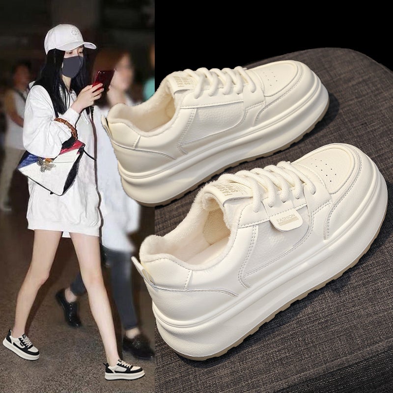 Two Cotton Shoes Women'S Fleece-Lined Panda Board Shoes White Shoes 34 Yards Thick Bottom Height Casual Shoes - Image 3